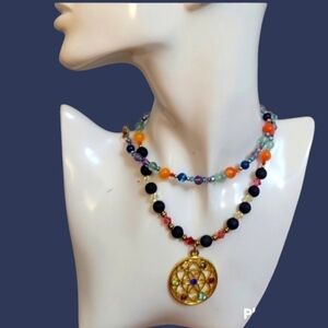 HANDMADE Rainbow Swarovski Crystal Lapis Aventurine Mandala Chakra Necklace